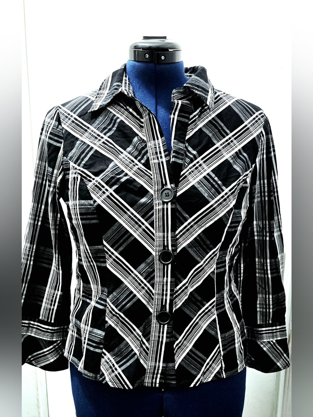 Spense Black and White Plaid Button-Down Shirt